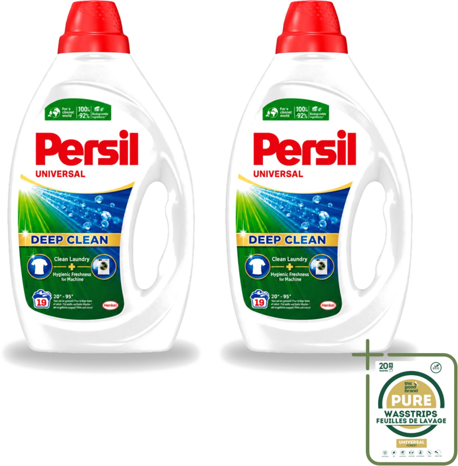 2 x Persil Universal - Deep clean - Vloeibaar Wasmiddel - Witte en Gekleurde Was - 19 Wasbeurten - Wasstrips - Wasmiddel - Diepgewas - Vlekverwijdering - Wasmachine Reinigen - Hygiëne