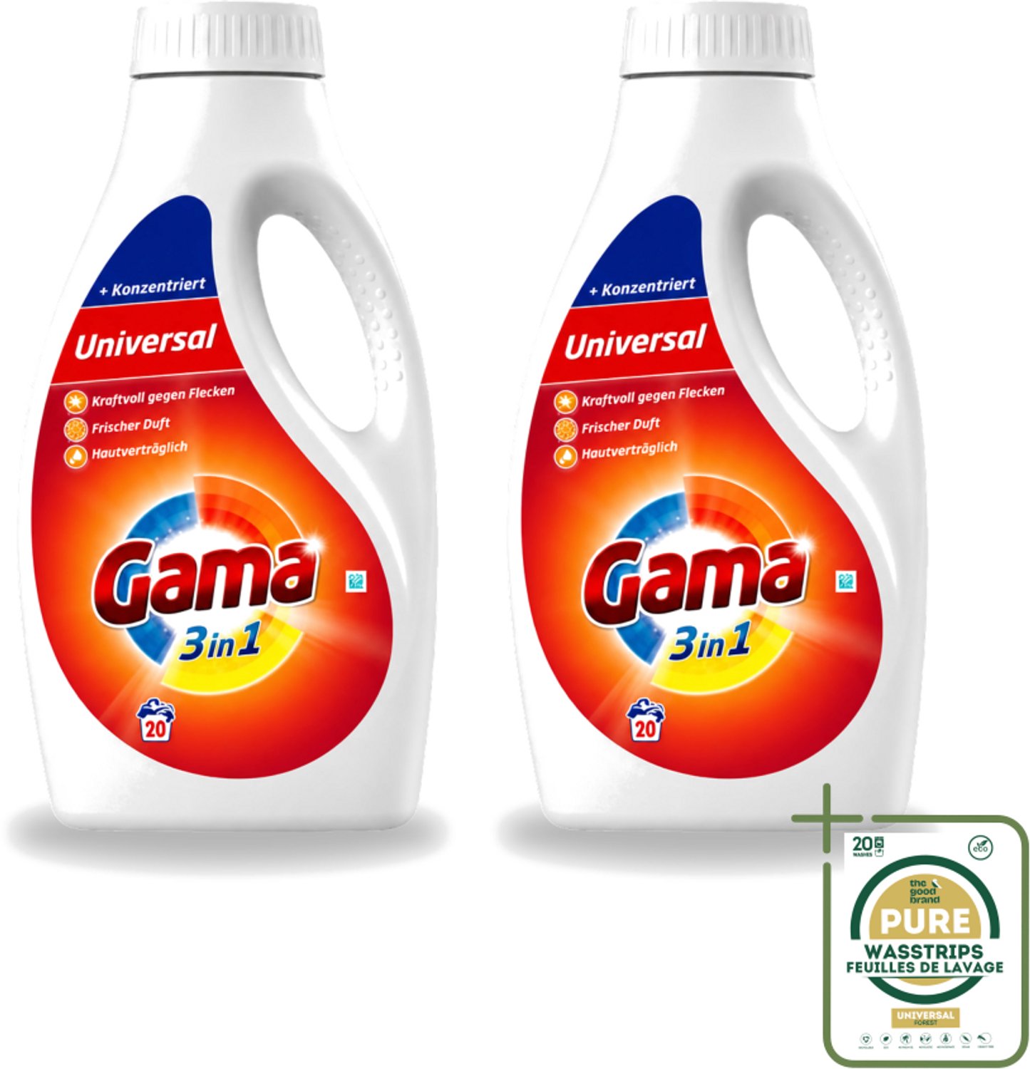 2 x Gama - Wasmiddel - 3 In 1 - Huidvriendelijk - 20 Wasbeurten - Wasstrips - Wasmiddel - 3 In 1 - Huidvriendelijk - Wasbeurt - Frisheid