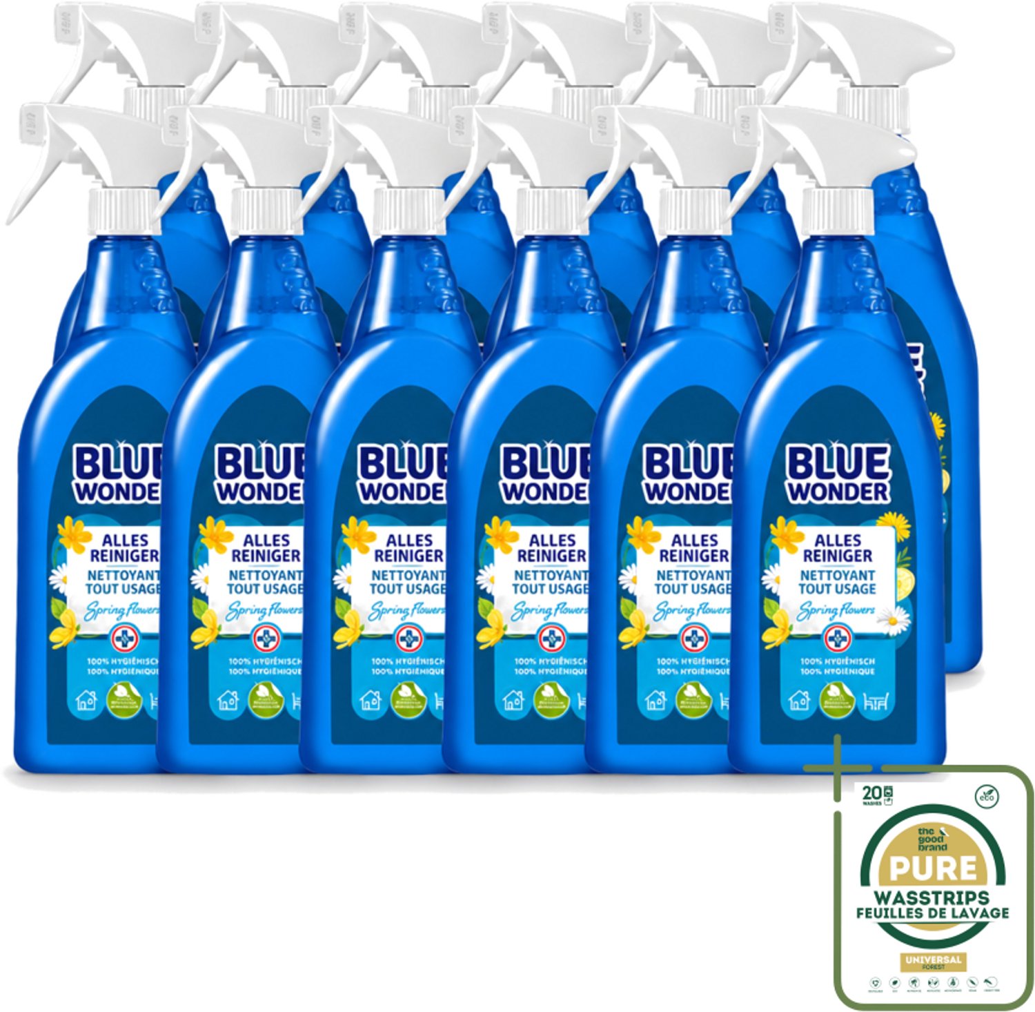 12 x Blue Wonder - Allesreiniger - Lente Bloemen - Hygiënisch - Biologisch Afbreekbaar - 750 ml - Allesreiniger - Reinigings Spray - Lentegeur - Natuurlijke Reiniger - Biologisch Afbreekbaar