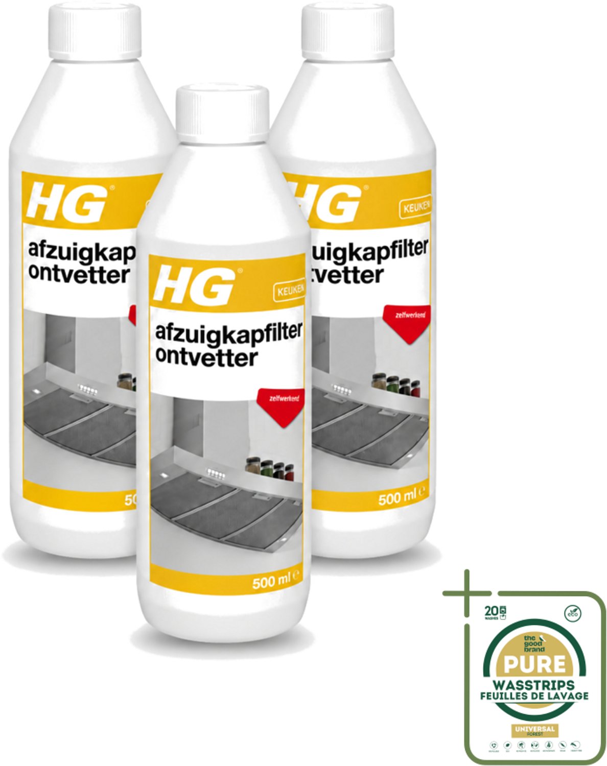 3 x HG - Afzuigkapfilter Ontvetter - Zelfwerkend - 500 ml - Afzuigkapfilter - Ontvetter - Afzuigkap Reinigen - Vet Verwijderen - Afzuigkap Filter