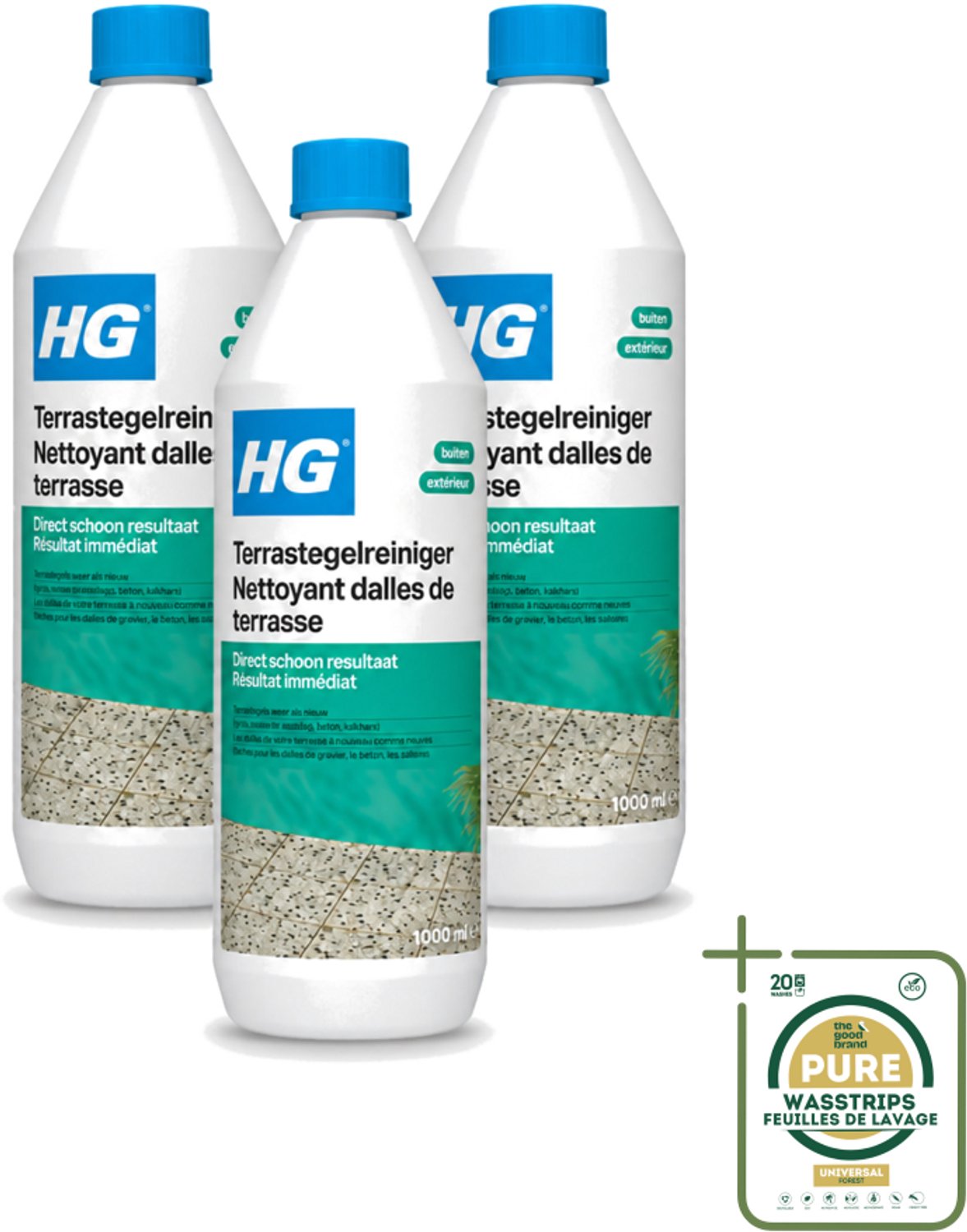 3 x HG - Terrastegelreiniger - 1 L - Terras Reinigen - Terrastegel Reiniger - Grindtegel Reinigen - Beton Reinigen - Terras Schoonmaken