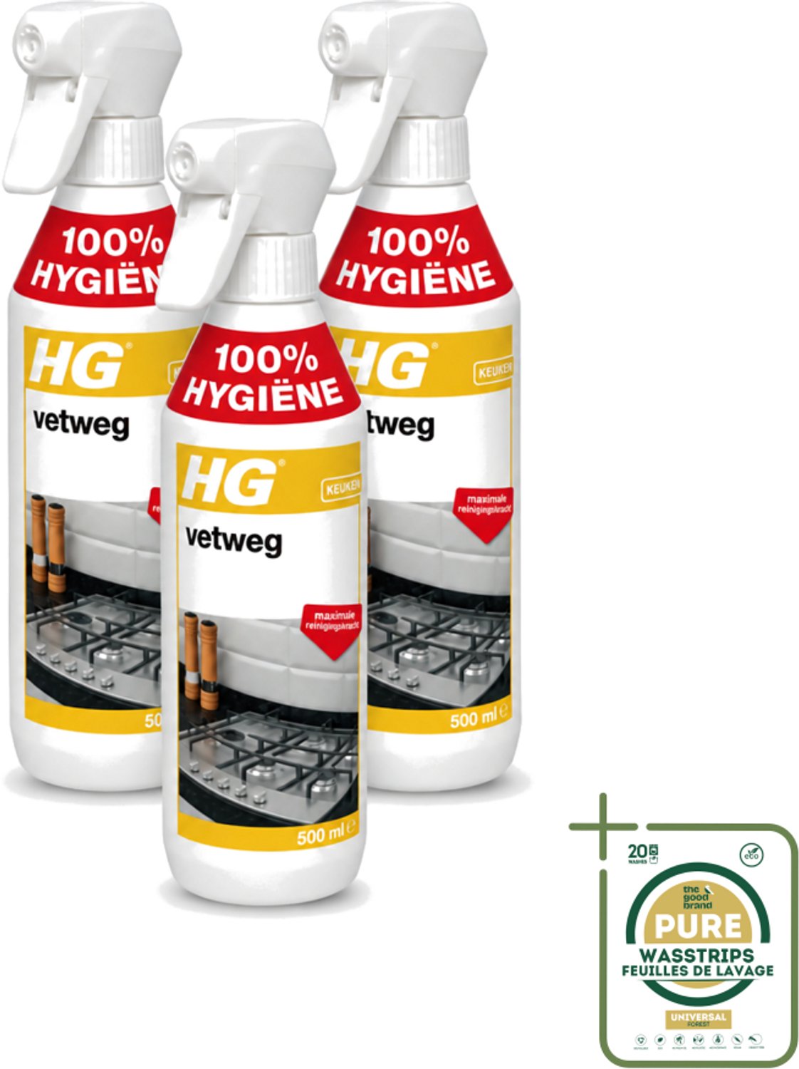 3 x HG - Vetweg - Maximale Reinigingskracht - 500 ml - Keukenreiniger - Vetvrij Maken - Vet Verwijderen - Vet Weg - Reinigen