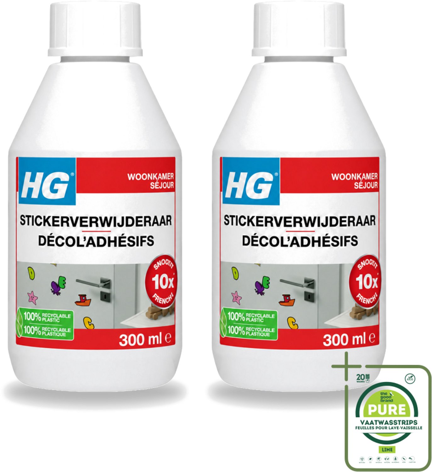 2 x HG - Stickerverwijderaar - Meest Effectief - Verwijdert Eenvoudig - 300 ml - Grootverpakking - Stickerverwijderaar - Stickerlijm Verwijderen - Hakstrepen Verwijderen - Teerspatten Verwijderen - Smeervlekken Verwijderen