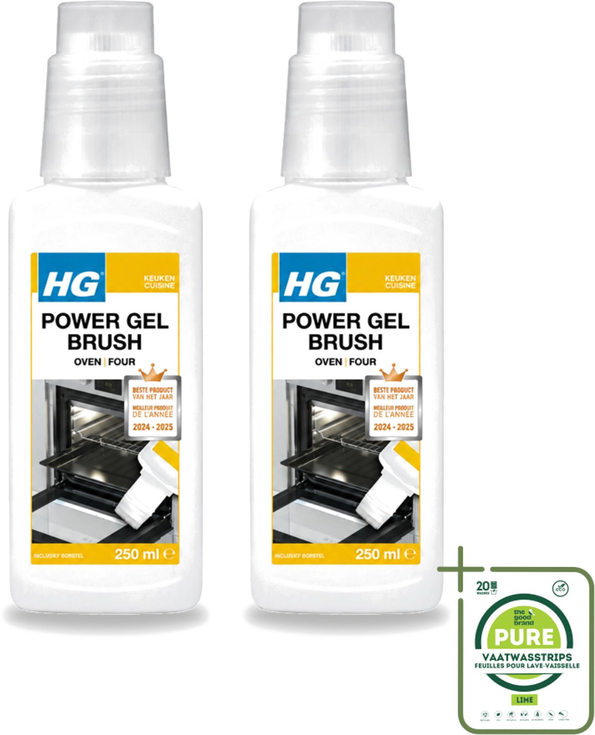 2 x HG - Power Gel Brush Oven - Zeer Hechtende Formule - Inclusief Borsteltje - 250 ml - Grootverpakking - Oven Reinigen - Bakplaat Reinigen - Grill Reinigen - Barbecue Reinigen - Vet Verwijderen