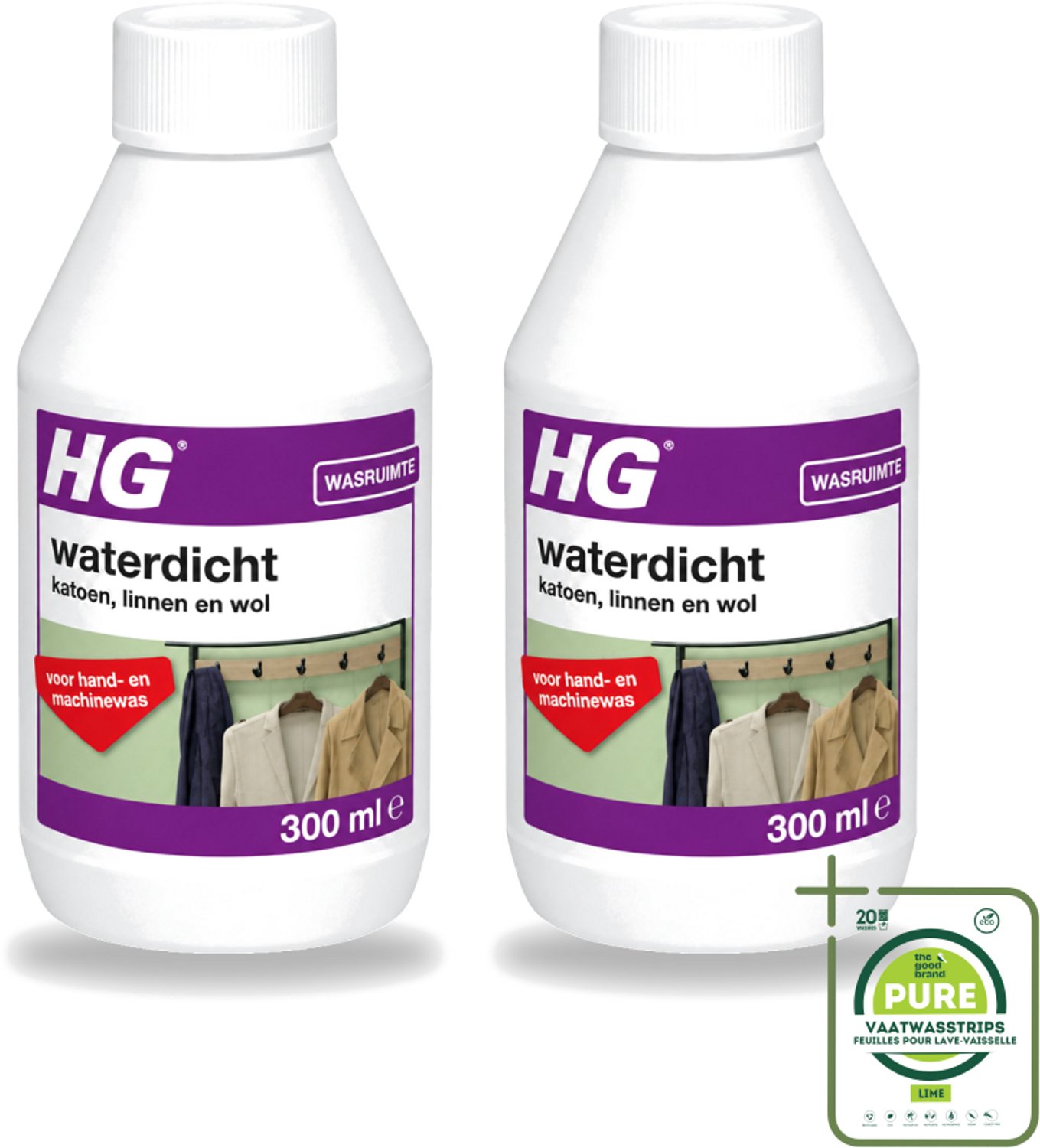 2 x HG - Wasruimte - Waterdicht Katoen, Linnen & Wol - Voor Hand & Machine Was - 300 ml - Grootverpakking - Vaatwasstrips - Waterdicht Textiel - Vuilafstotend Textiel - Katoen Waterdicht - Linnen Waterdicht - Wol Waterdicht