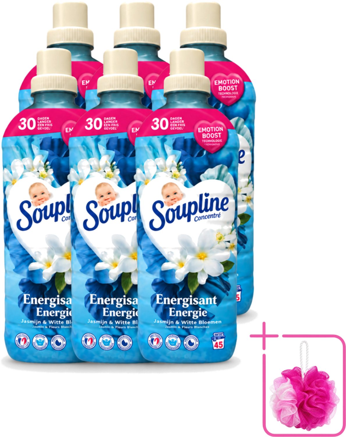 6 x Soupline – Wasverzachter – Energie Jasmijn & Witte Bloemen – 950 ml - Bulkverpakking - Wasverzachter - Douchemop - Jasmijn