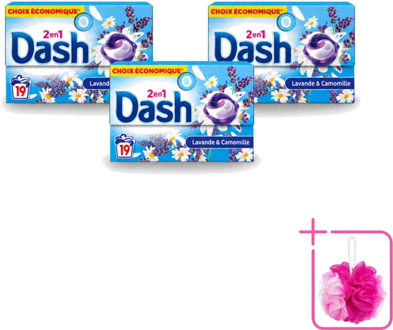 3 x Dash – Wasmiddel Pods 2-in-1 – Lavendel & Kamille – 19 Capsules - Bulkverpakking - Wasmiddel - Douchemop - Waspod