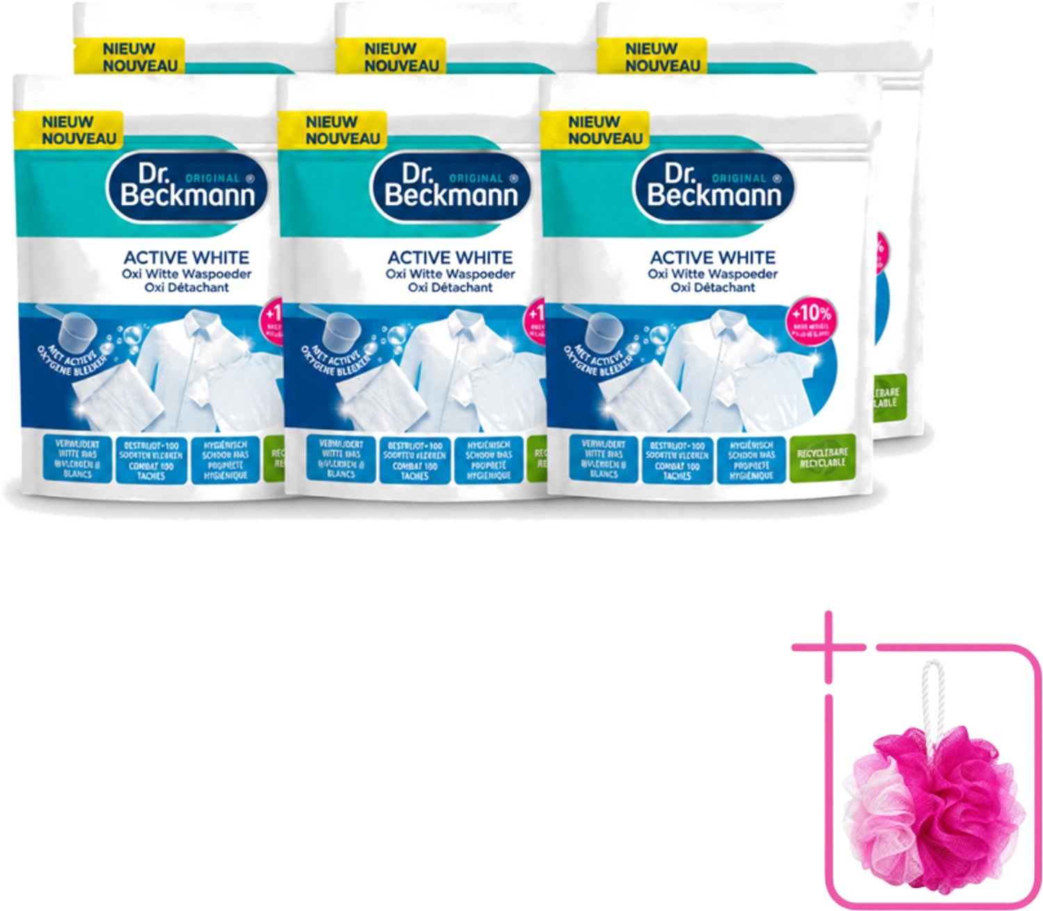 6 x Dr. Beckmann – Active White Oxi – Witte Was Poeder – 400 g - Bulkverpakking - Wasmiddel - Douchemop - Vlekverwijderaar