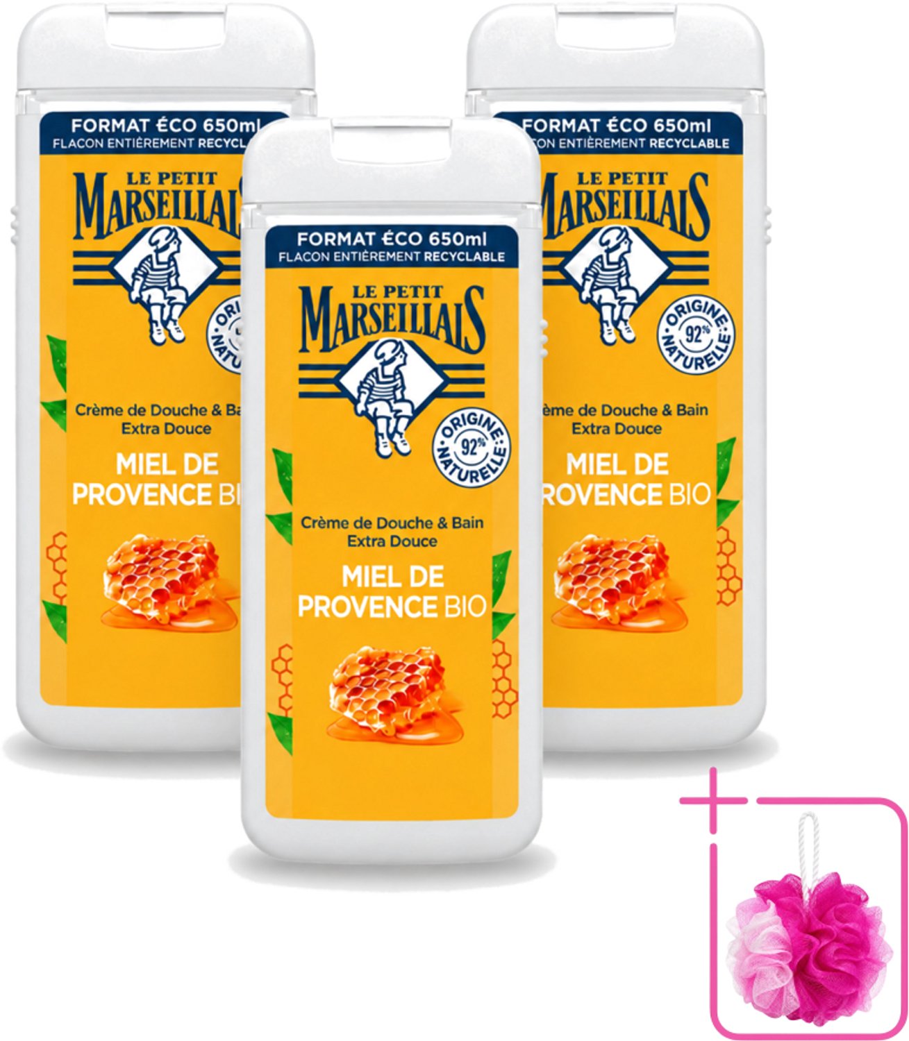3 x Le Petit Marseillais – Douche & Bad – Honing – 650 ml - Bulkverpakking - Douche en bad - Douchemop - Honing