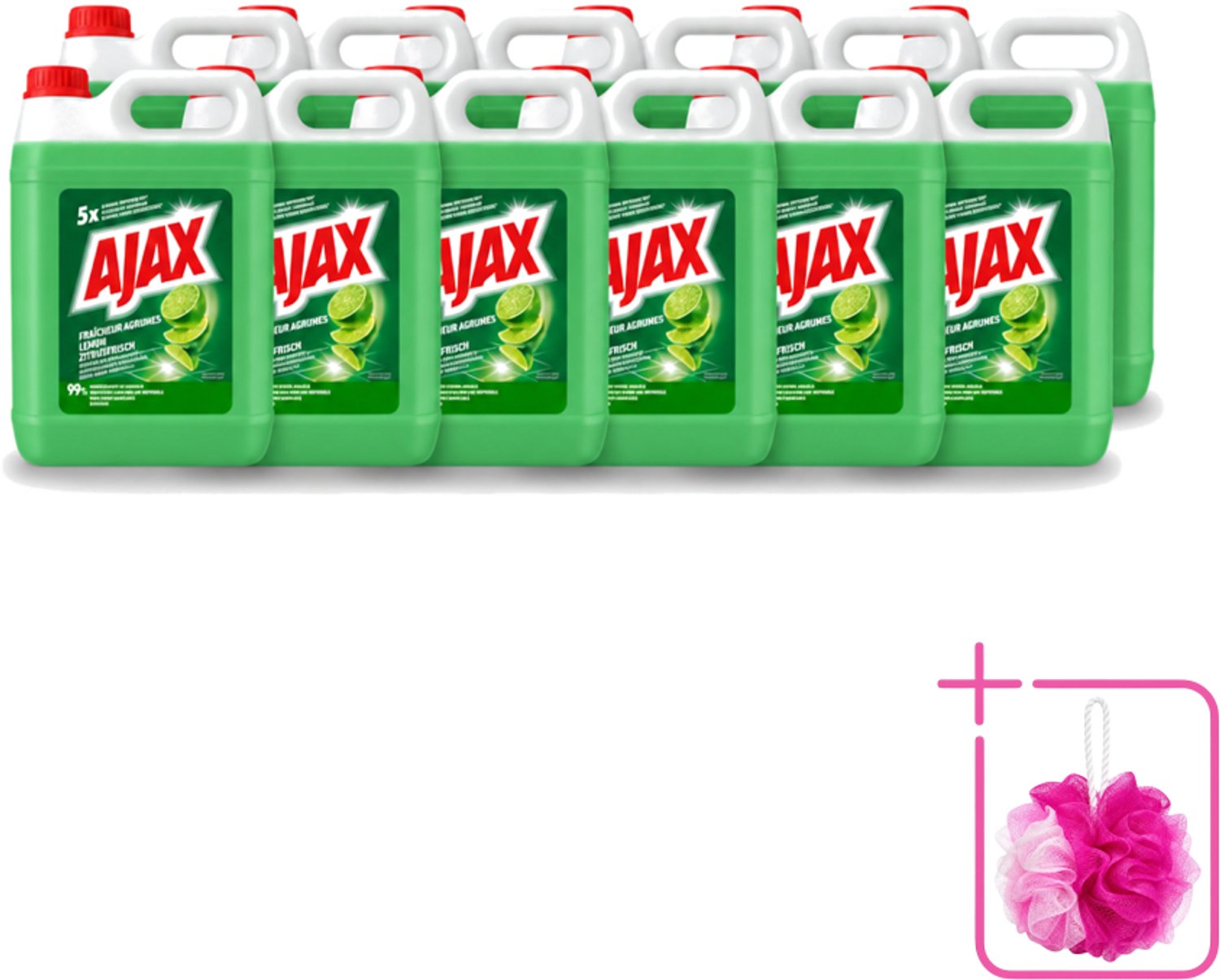 12 x Ajax – Allesreiniger – Limoen – 5000 ml - Bulkverpakking - Allesreiniger limoen - Douchemop - Krachtige reiniger
