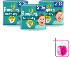 3 x Pampers – Luiers – Baby-Dry Maat 5+ (12-17 kg) – 36 Luiers - Bulkverpakking - Baby-luiers - Douchemop - Droge huid