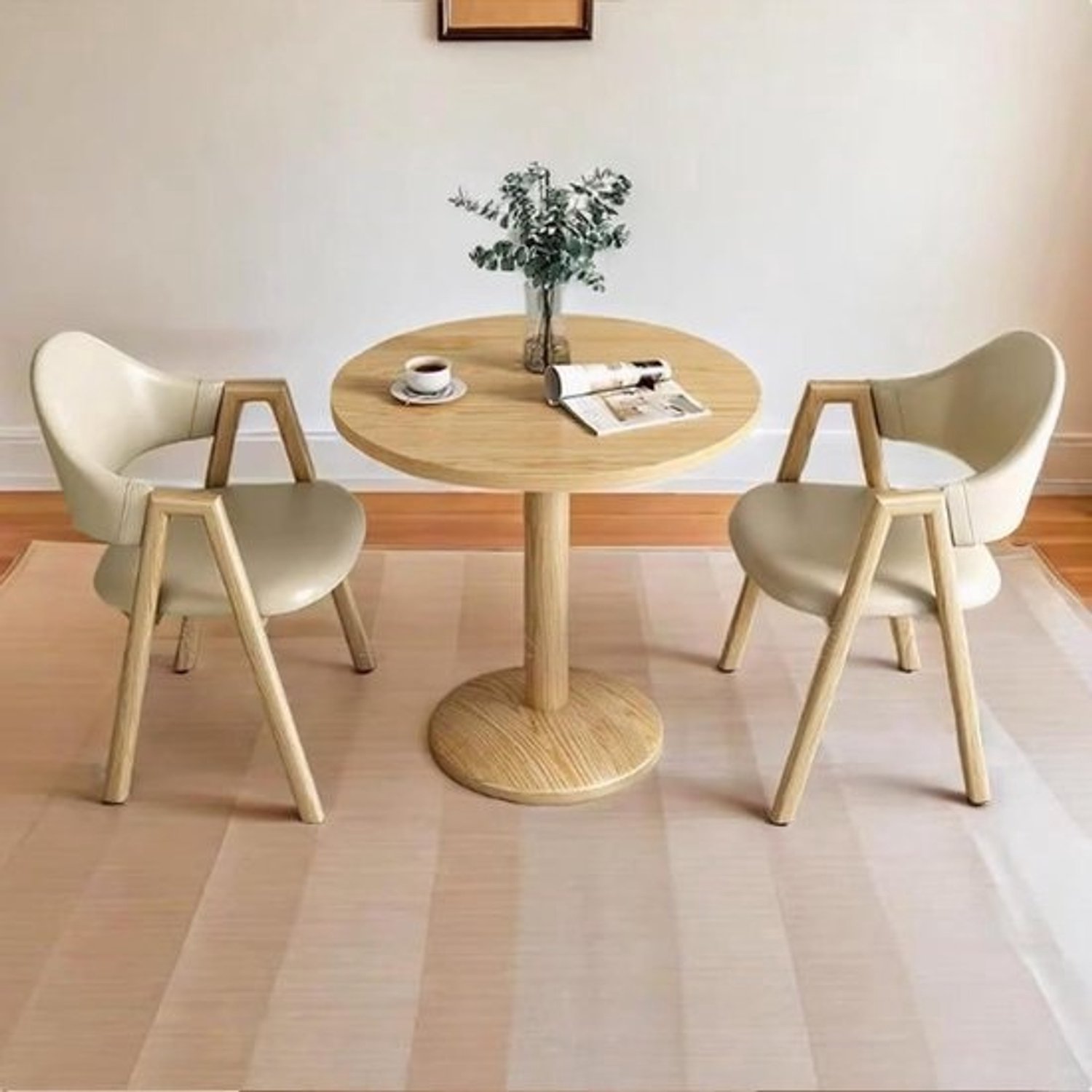 Eettafel met stoelen - Compacte set - Gezellig eten - Stabiel stalen frame - 60 cm tafel - Kaki hout