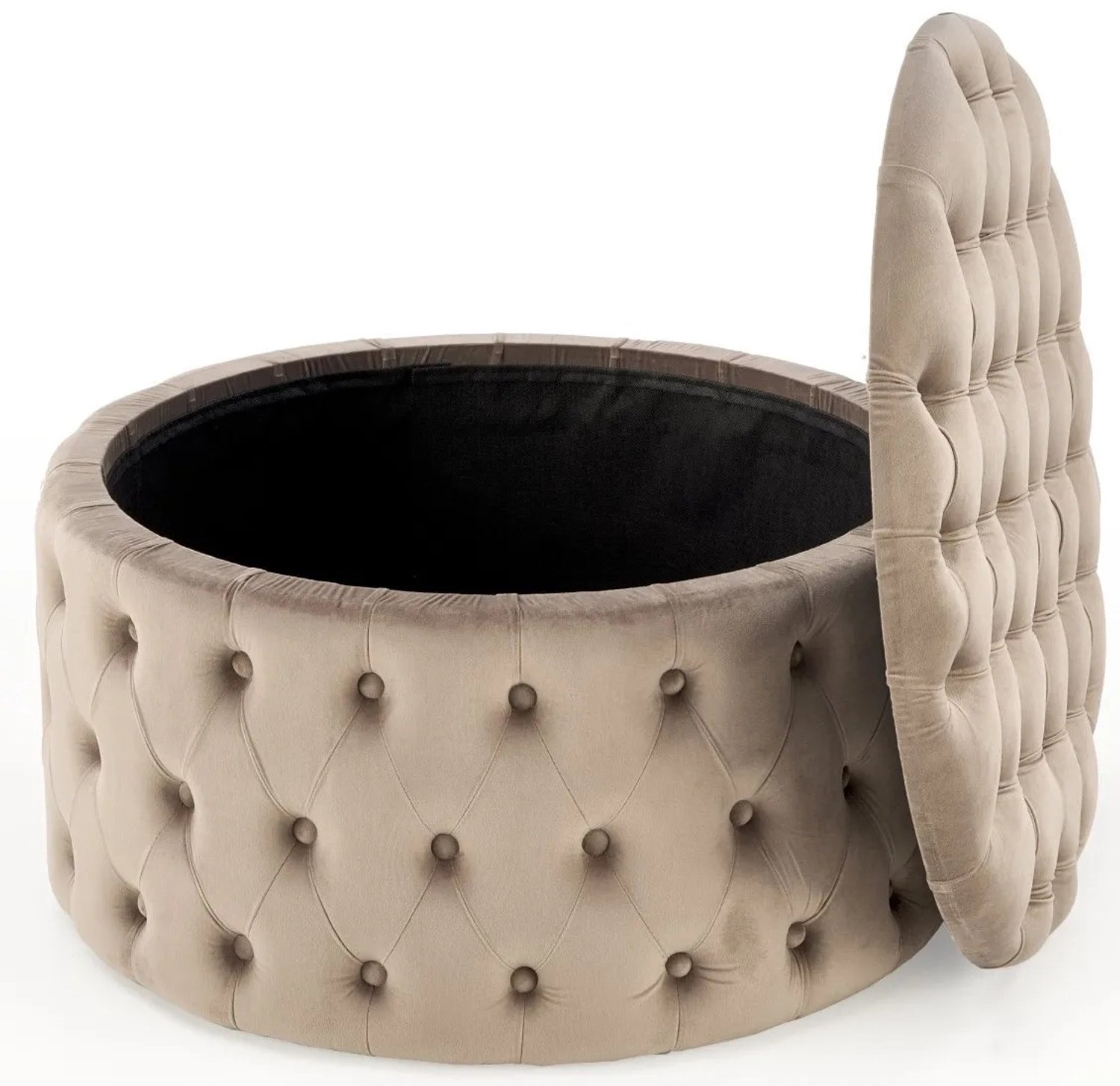 NUNEZ Pikowana Puf met Opbergruimte - Beige, Ø 70 cm