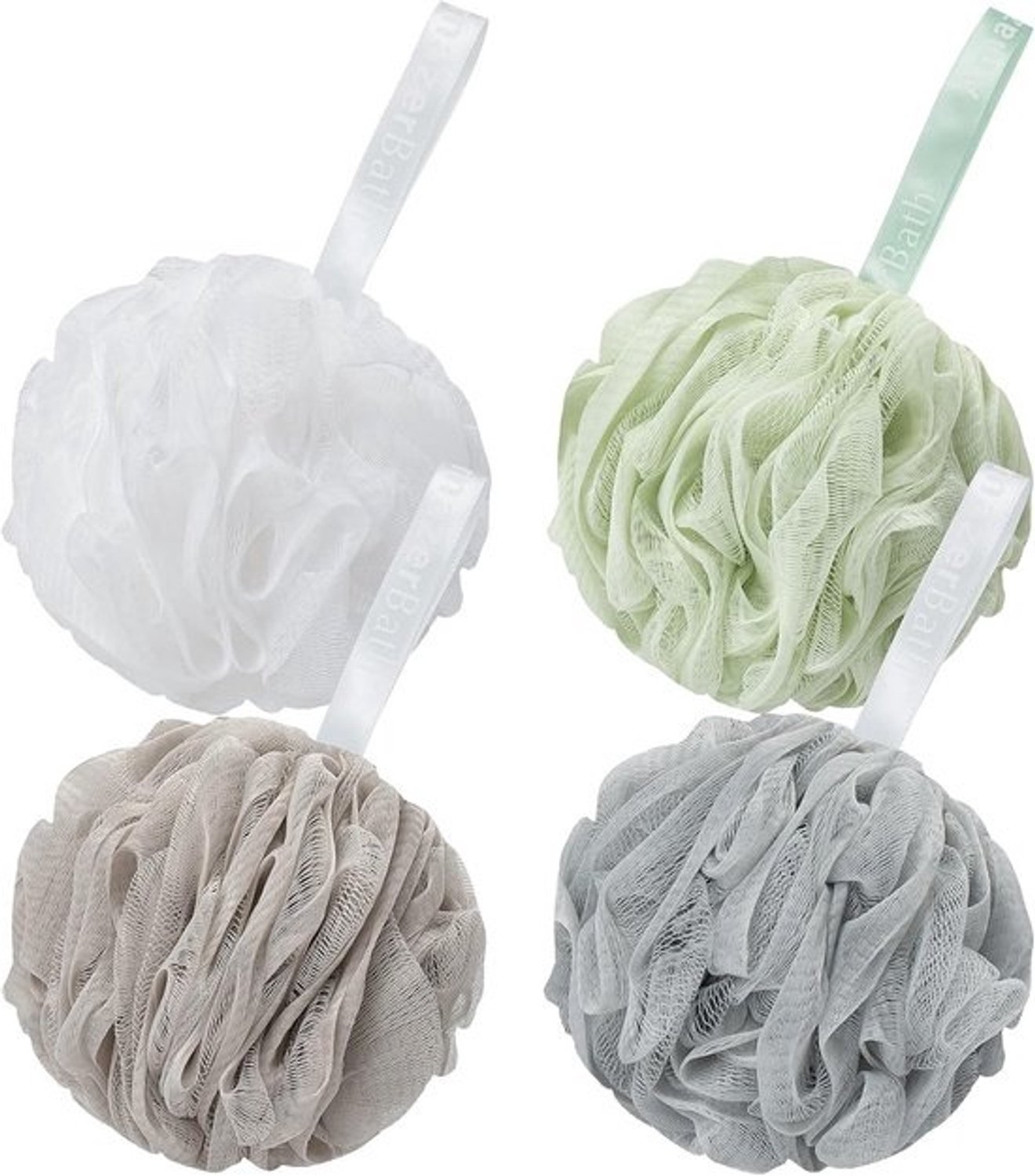 Set van 4 Douche Sponzen (Loofahs) - XL Scrub Badpoef voor Man en Vrouw - Schuimend en Zacht