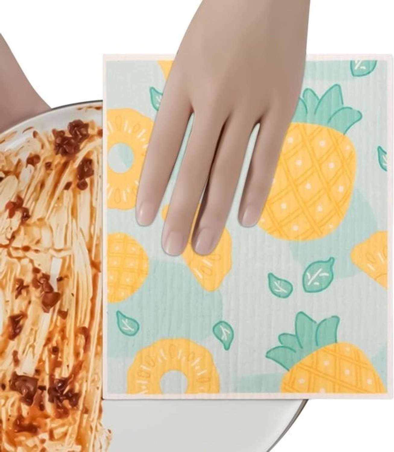 Houten pulp vaatdoeken - Afwasbare doeken Keukendoeken - Keuken schoonmaken - Zeer absorberend Sneldrogend - 18.2 x 18.2 cm - Ananas