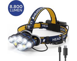 Nuvance Hoofdlamp LED Oplaadbaar - 8800 Lumen - 8 Standen - LED Hoofdlamp - Headlight - Headlamp - Hoofdlampje Rood & Wi Licht