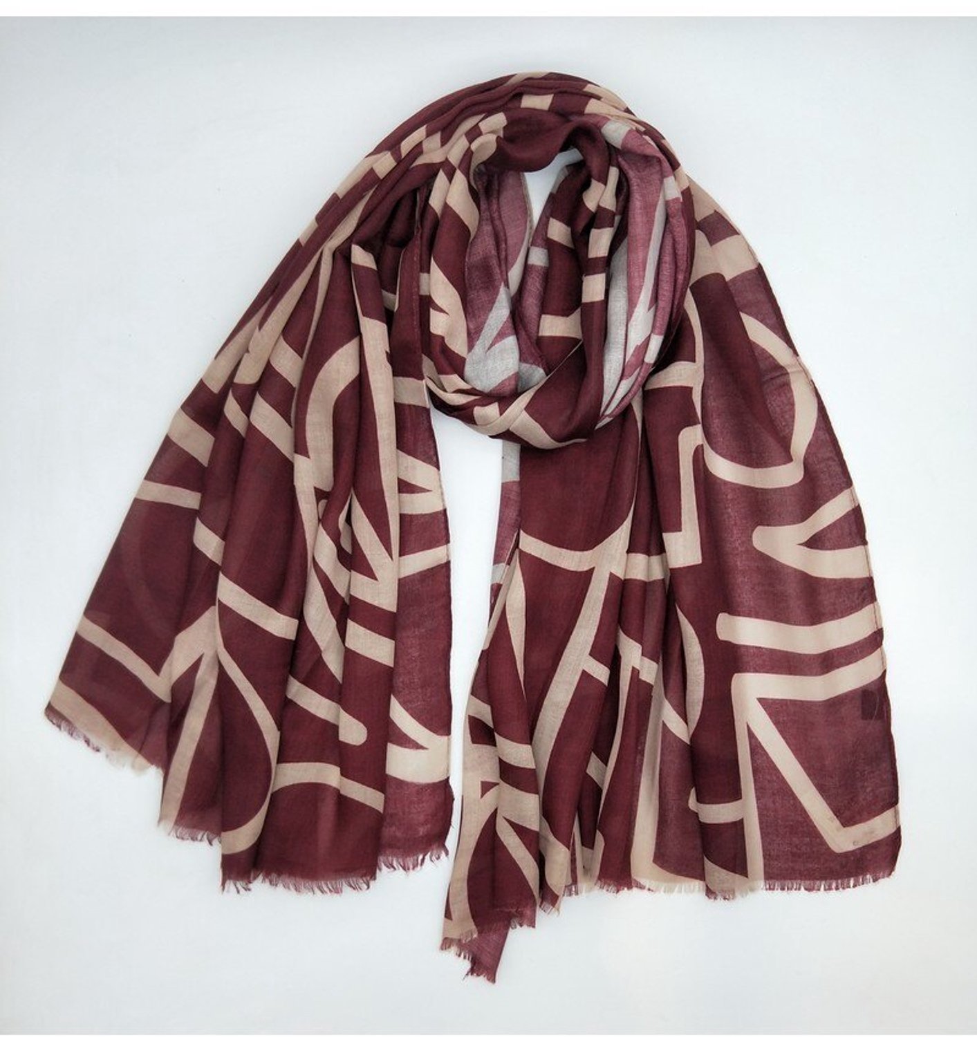 Lange dames sjaal Liselotte-bordeaux rood donkerrood licht druif