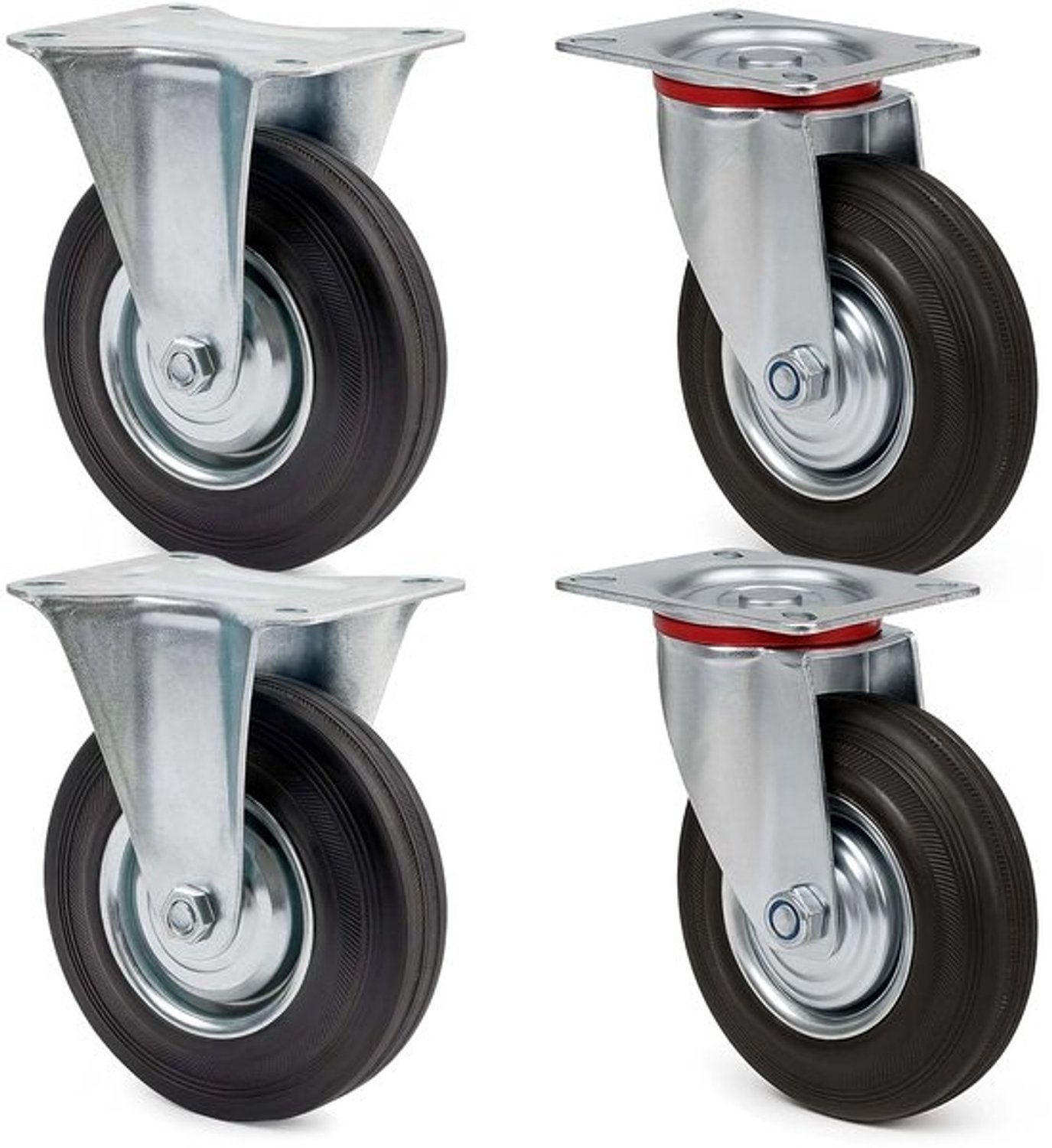Transportwielen Set - Zwenkwielen Bokwielen - Zware Ladingen Verplaatsen - Stille Vloervriendelijke Werking - 125 mm - Zwart