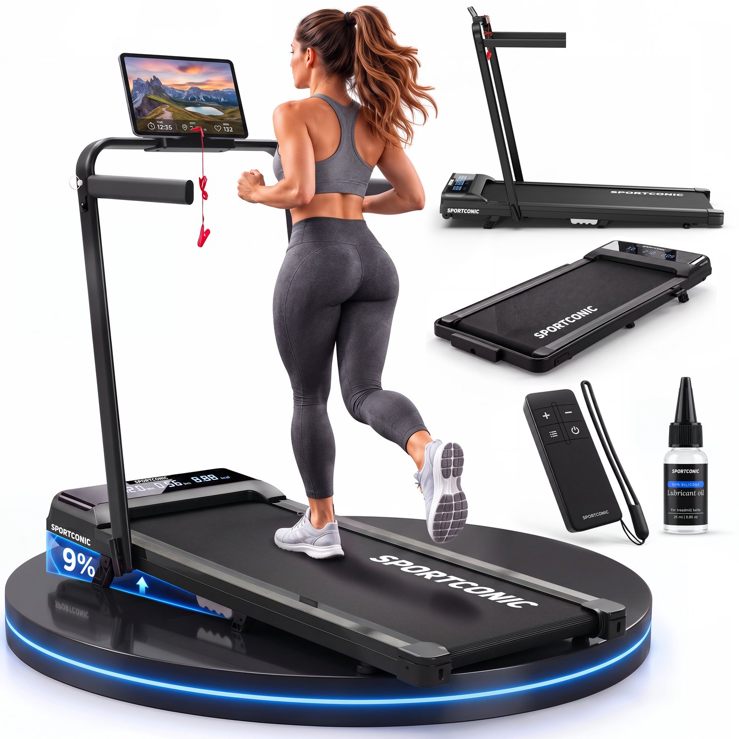 Sportconic Loopband 1-12km/u – Walking Pad voor Thuis – Loopband Inklapbaar – Wandelband – Met Helling – Incl. Tablethouder en Afstandsbediening