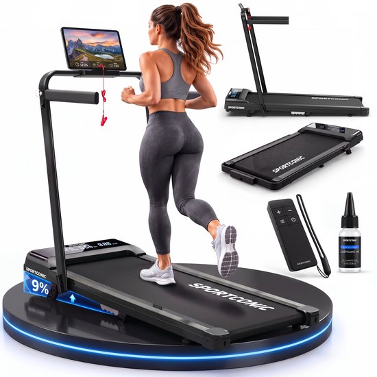 Sportconic Loopband 1-12km/u – Walking Pad – Loopband Inklapbaar – Wandelband – Met Hellingfunctie – Incl. Tablethouder en Afstandsbediening