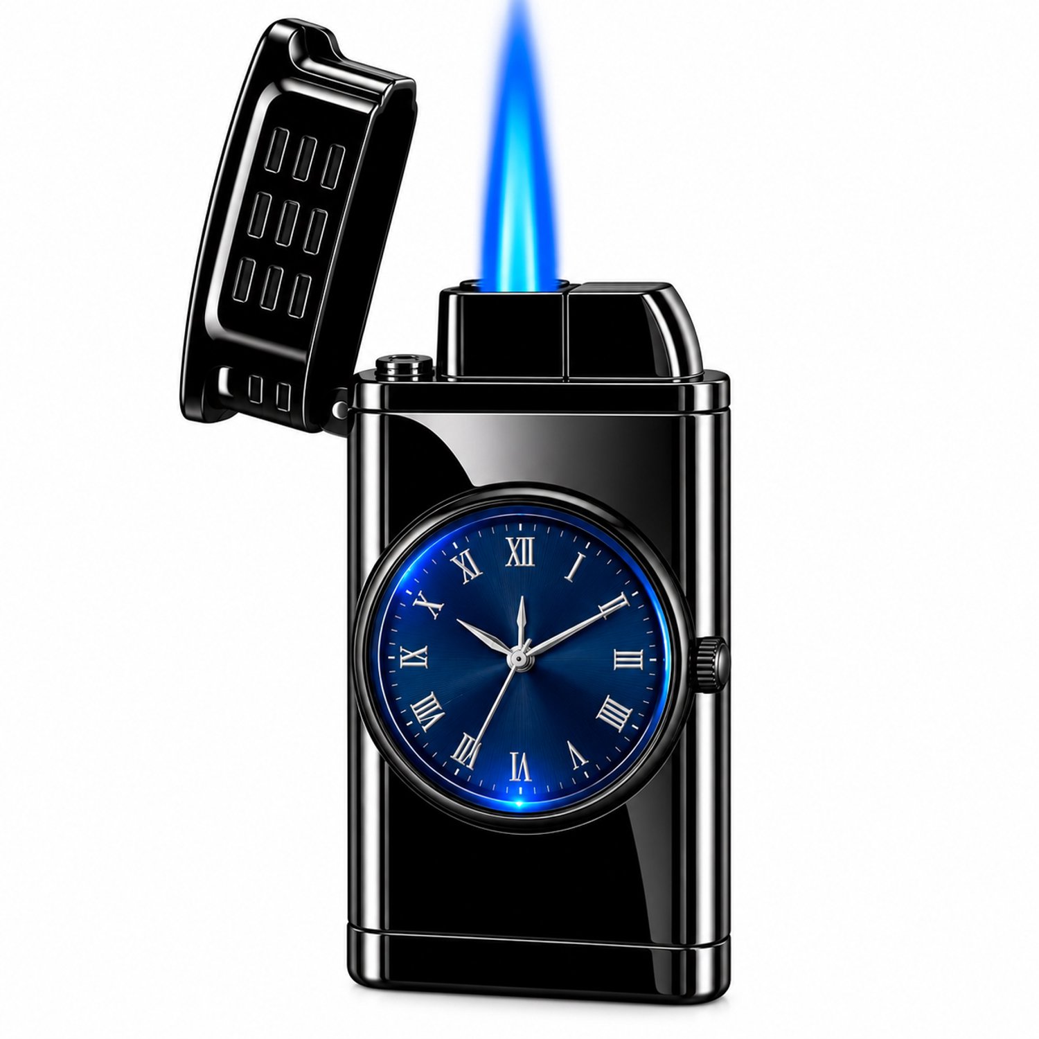 Nina’s Giftshop® Luxe Plasma Aansteker – Navulbare Elektrische Aansteker – Windproof – Verstelbare Vlam – Blauwe Vlam – LED Klok – Geschenkzakje