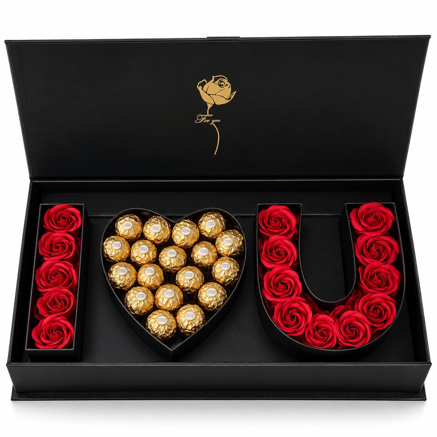 Nina’s Giftshop® Valentijn Cadeau voor Haar – Geschenkdoos met Ferrero Rocher & Rode Rozen – Liefde Cadeau – Cadeau voor Vrouw – Romantisch Geschenk