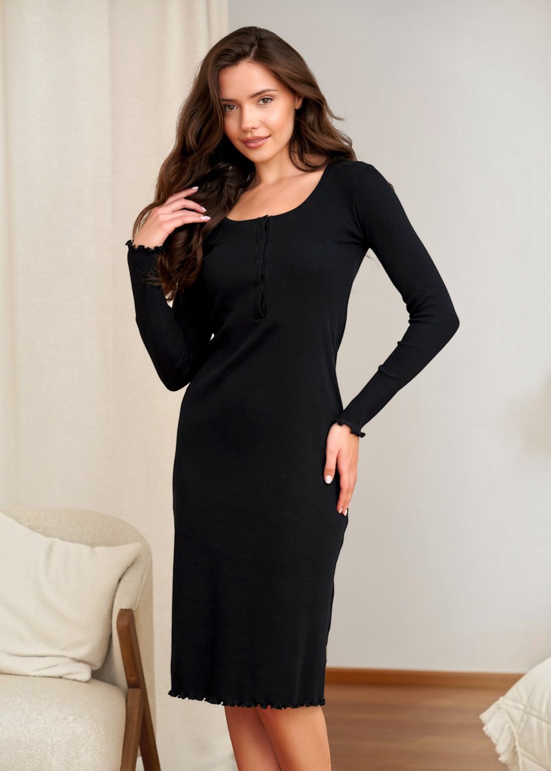 Doctor Nap Katoenen Nachthemd Dames Borstvoeding Zwangerschap Black TCB.7531 Zwart