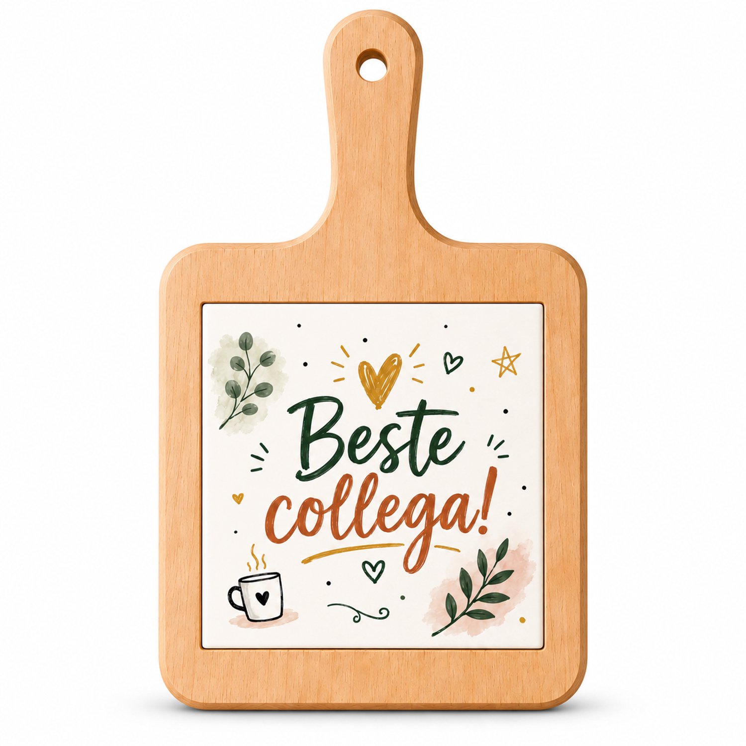 Kaasplank Beste Collega – 18 x 31 cm – Houten Serveerplank met Tegel – Cadeau voor Collega