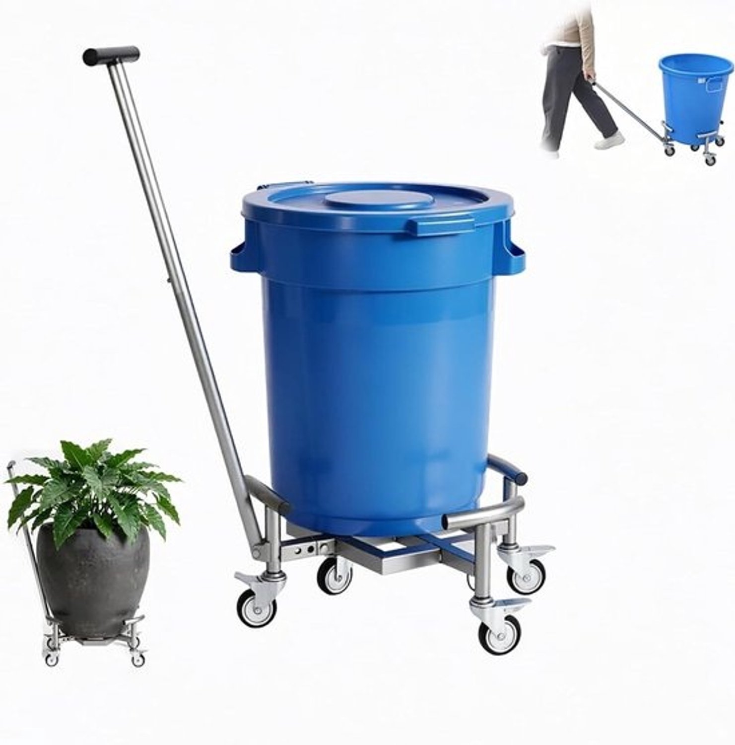 Plantenstandaard Met Wielen - Bloempot Trolley - Zware Lasten Verplaatsen - Verstelbare Diameter - Tot 300 kg - Zilver