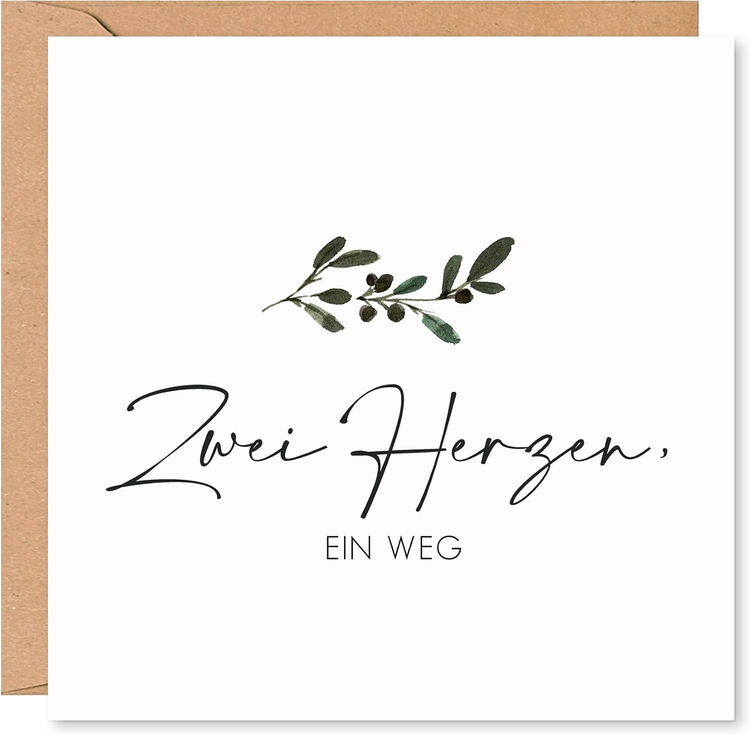 Wenskaart huwelijk 15 x 15 cm - minimalistisch plantenmotief - kraftpapier envelop - ruimte voor persoonlijke boodschap - ShopVlot