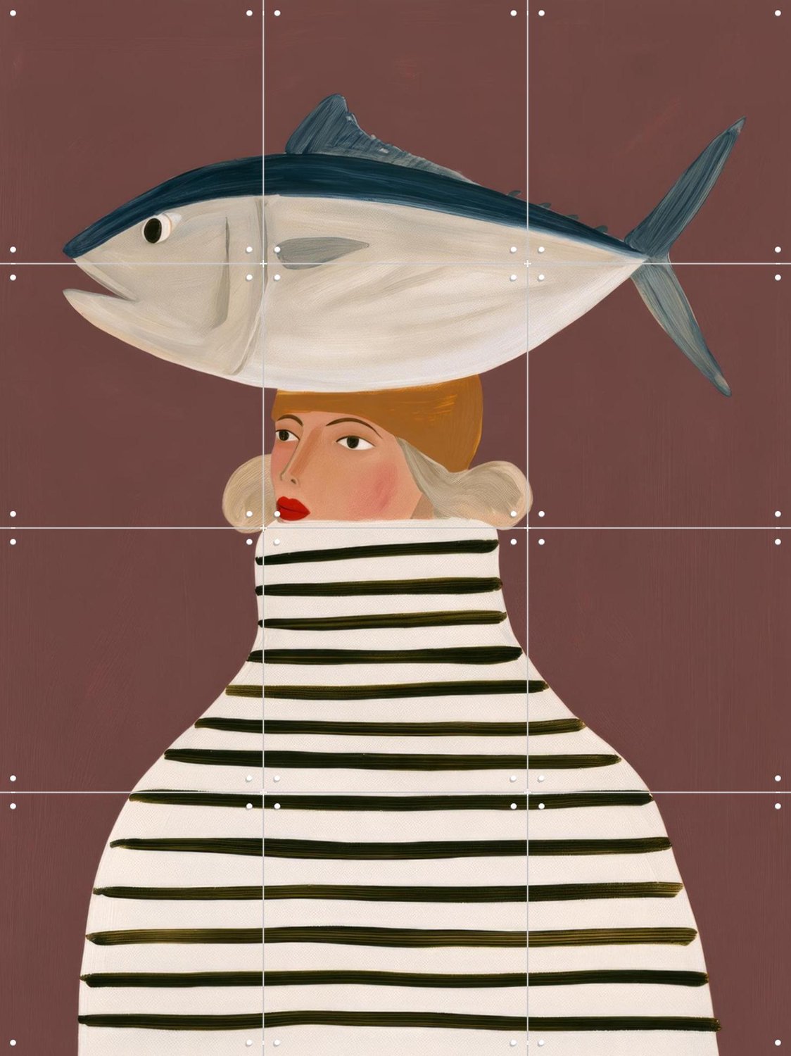 IXXI Catch Of The Day, Atelier Pommeline - 60 x 80 cm - Grote wanddecoratie en posters - Surrealisme, Cartoonesk, Modern, Woonkamer, Strandhuis, Gang Bruin