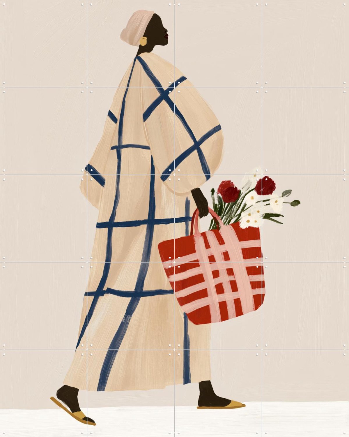 IXXI Marketday, Atelier Pommeline - 80 x 100 cm - Grote wanddecoratie en posters - Illustraties, Modern, Woonkamer, Eetkamer, Slaapkamer, Gang Beige