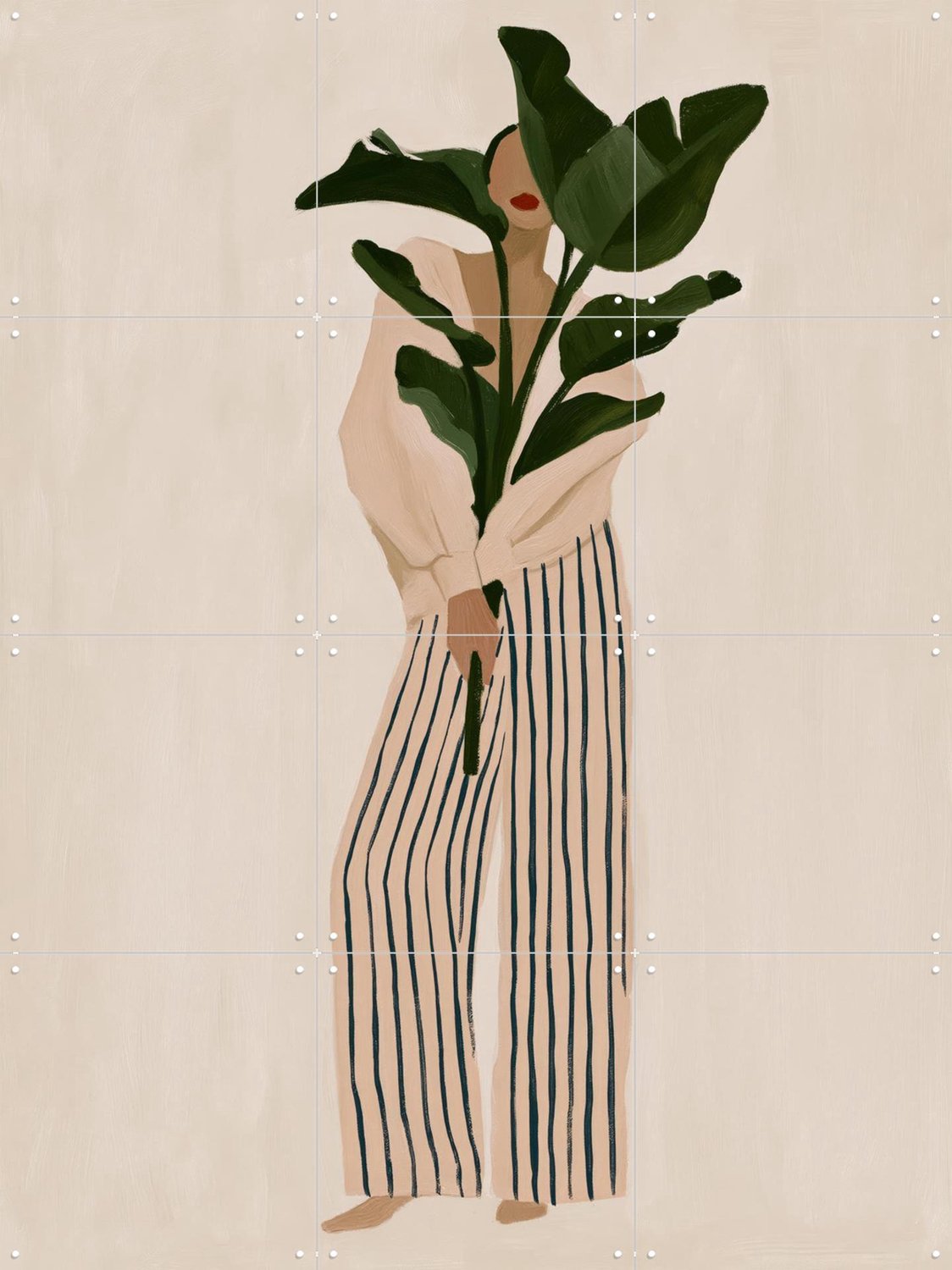 IXXI Behind The Greens, Atelier Pommeline - 60 x 80 cm - Grote wanddecoratie en posters - Illustraties, Minimalisme, Modern, Woonkamer, Trap, Gang Beige