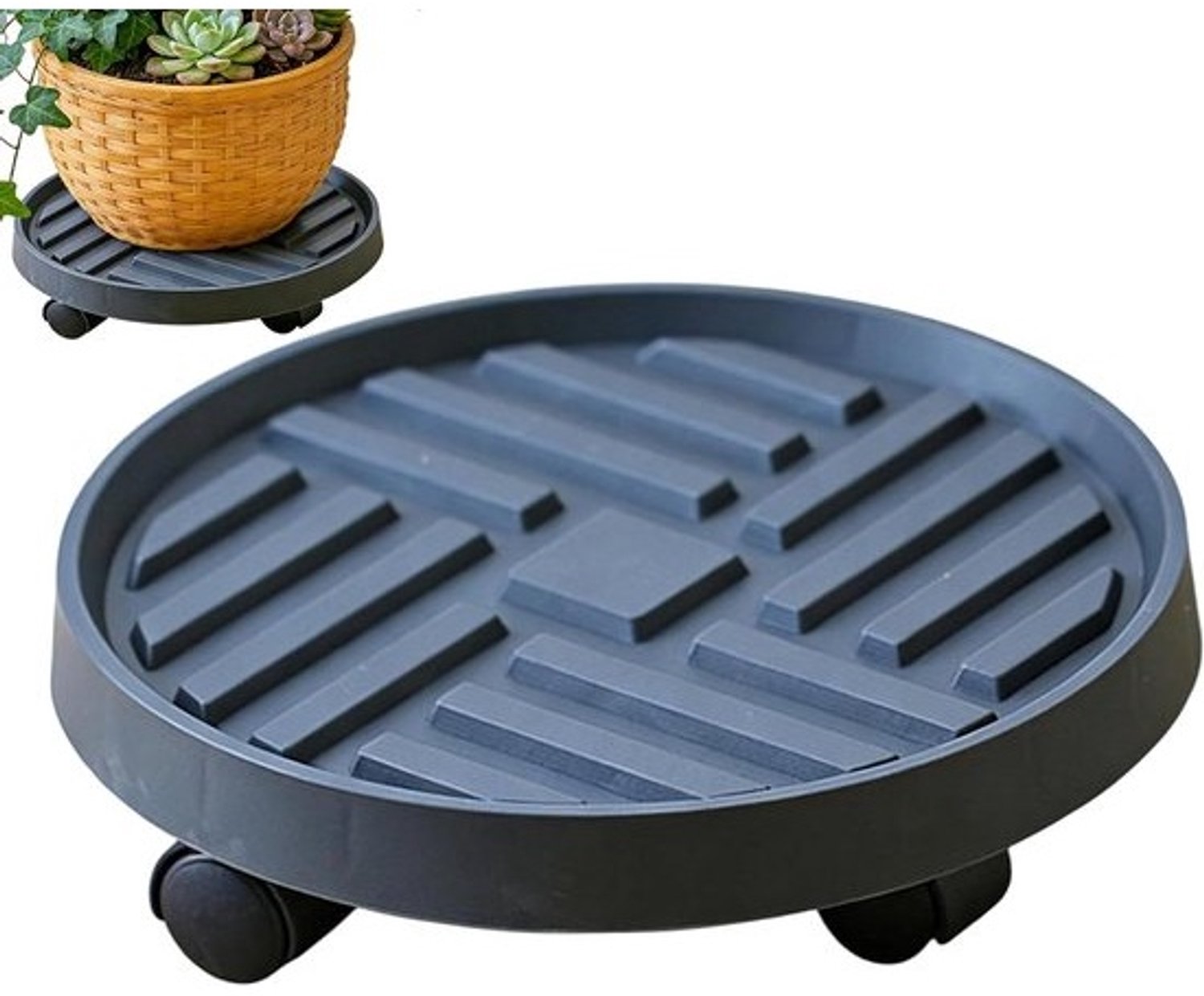 Plantenwagen Met Wieltjes - Bloempot Onderzetter - Planten Verplaatsen - Vergrendelbare Rollen - 21 x 21 x 6 cm - Zwart
