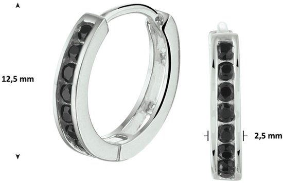 Créoles argentées (12,5 mm) serties de zircons noirs.