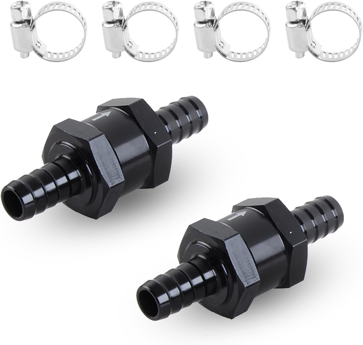 2pcs 10mm Fuel Check Valve, Aluminum Check Valve, Check Valve, Fuel Hose, 4 Clamp Clamps for Water Aquarium Fuel Air - ShopVlot