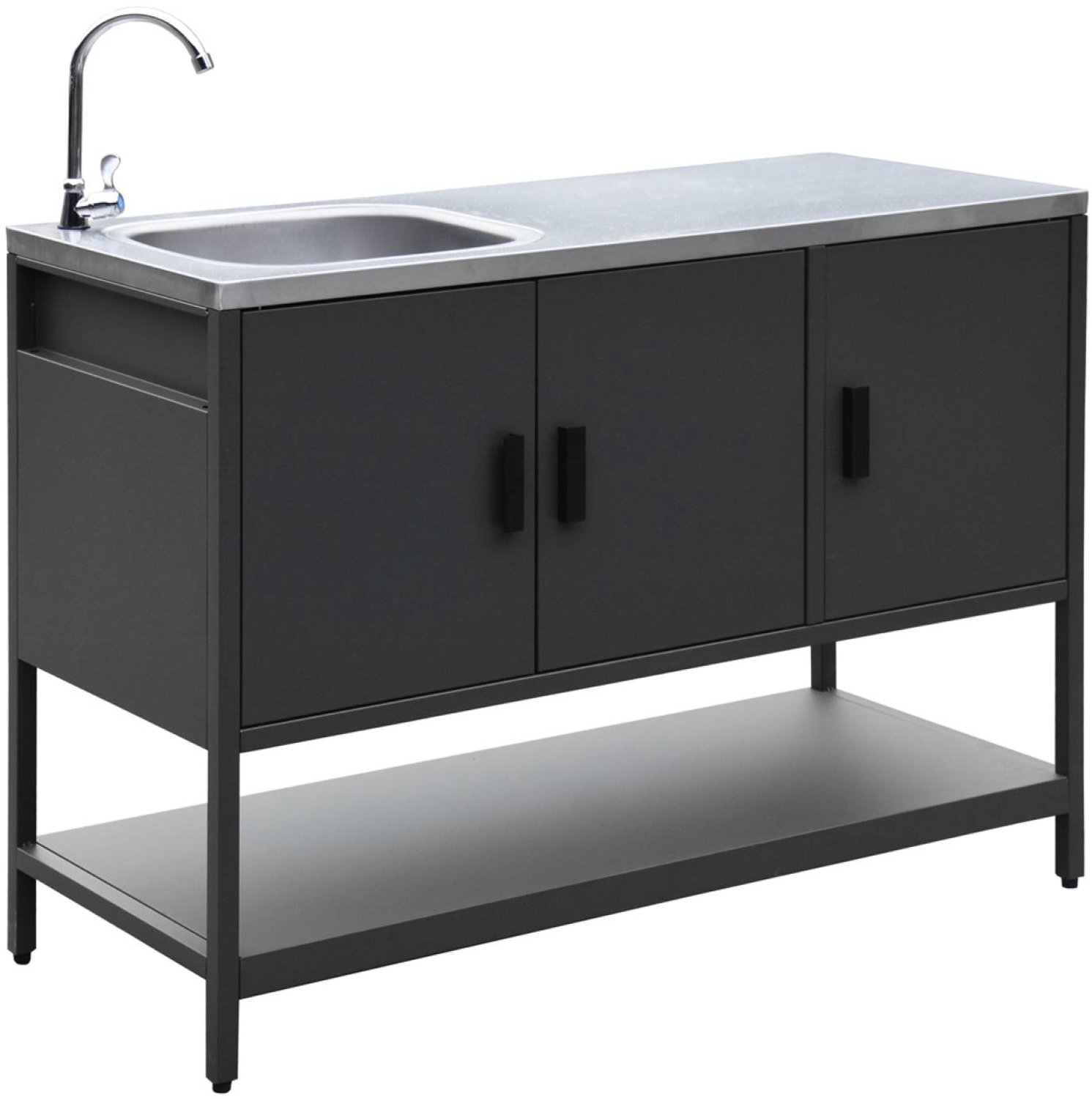 sweeek - Buitenkeukenmodule met gootsteen 3 deuren en 1 plank staal 120x51x112,5 cm - naxos