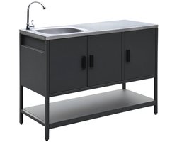 sweeek - Buitenkeukenmodule met gootsteen 3 deuren en 1 plank staal 120x51x112,5 cm - naxos