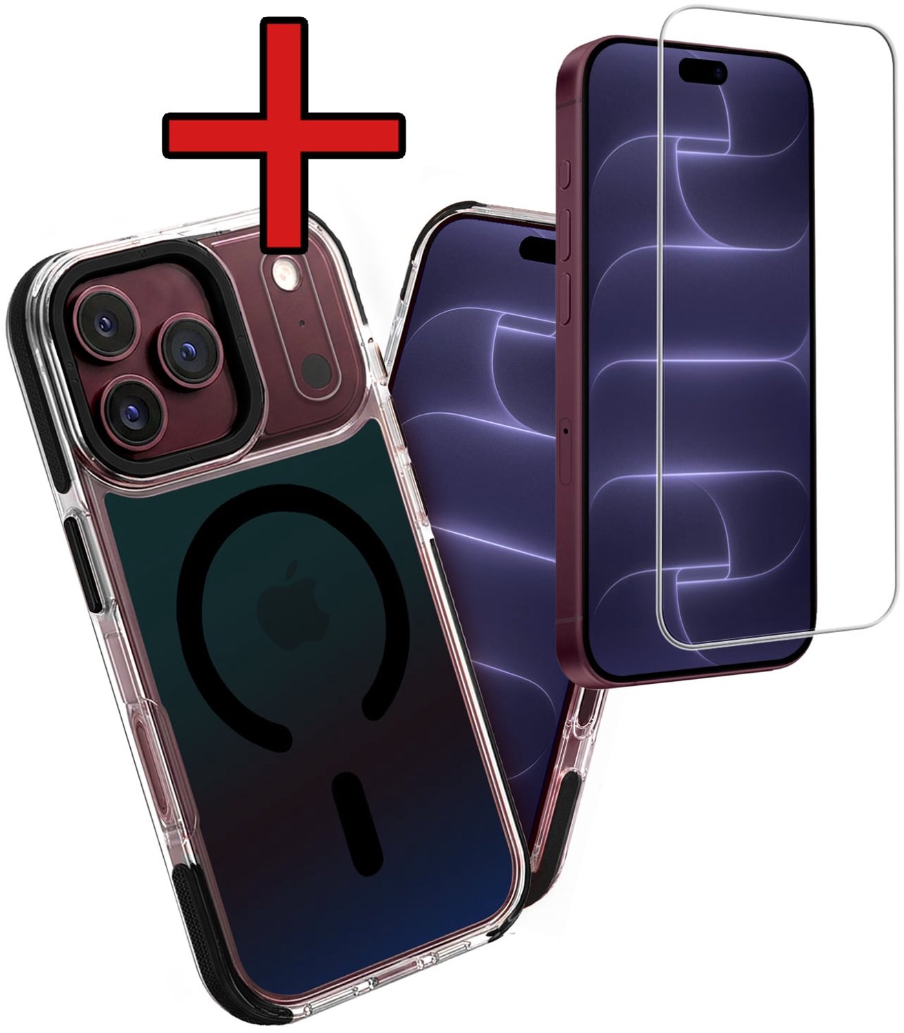 Hoesje - Met Screenprotector - Geschikt voor Apple iPhone 18 Pro Max - Magsafe Compatible - Holographic - Sterk & Shockproof - Shock Proof Case - Back Cover - Telefoon Hoes - Telefoonhoes - Zwart