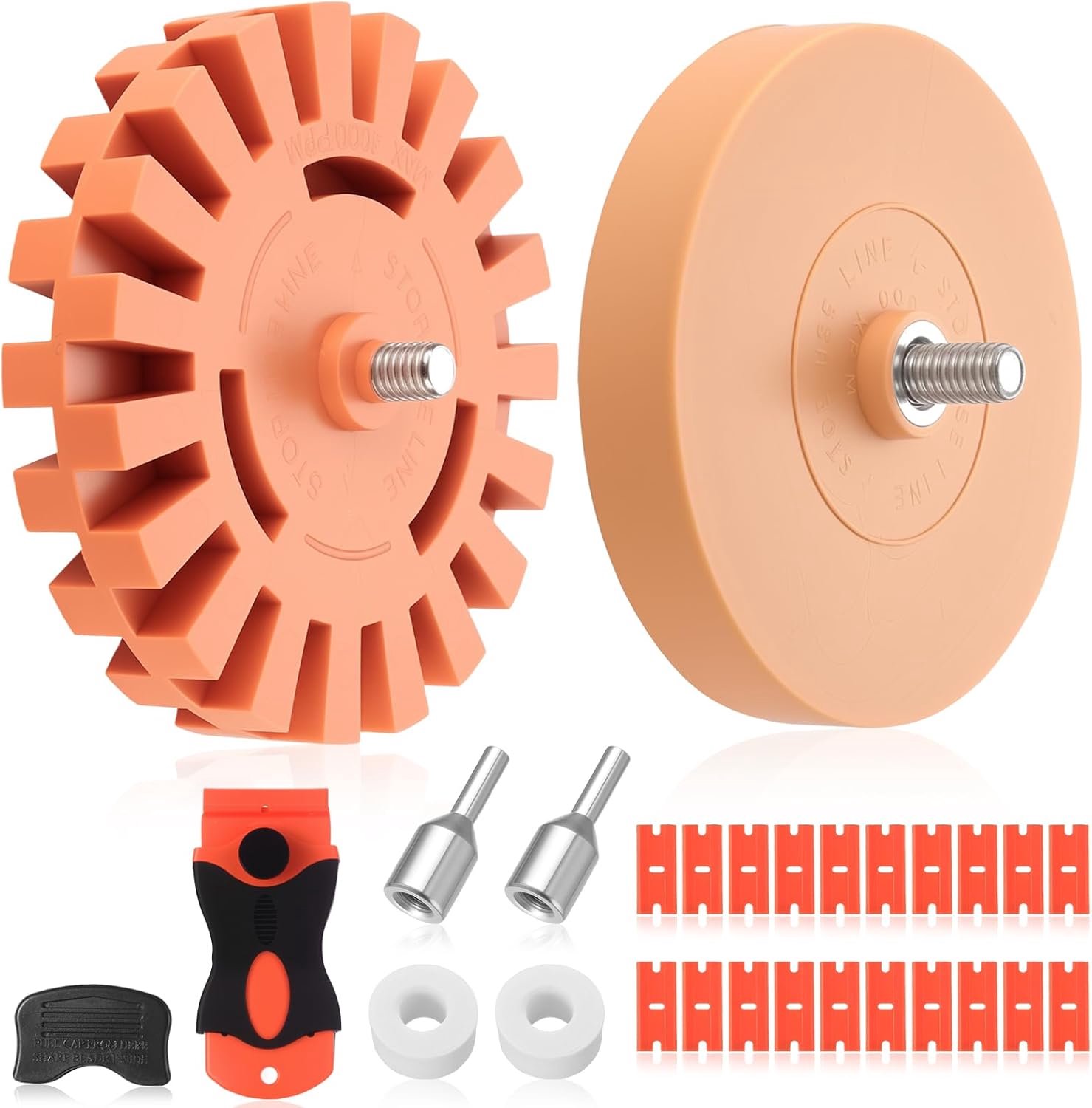 Foliegommen rubberen gum wiel set 4" & 3,5" - sticker verwijdering - met adapter voor boormachine - ShopVlot