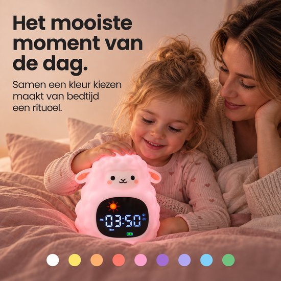 Luvonic® Slaaptrainer Schaap - Kinderwekker met Nachtlampje en Slaapgeluiden - Kindvriendelijke Slaapwekker - Slaaptrainer met Led en Geluid - White Noise - 8 Verschillende Kleuren - Kind/Peuter/Kleuter van Luvonic — afbeelding 3