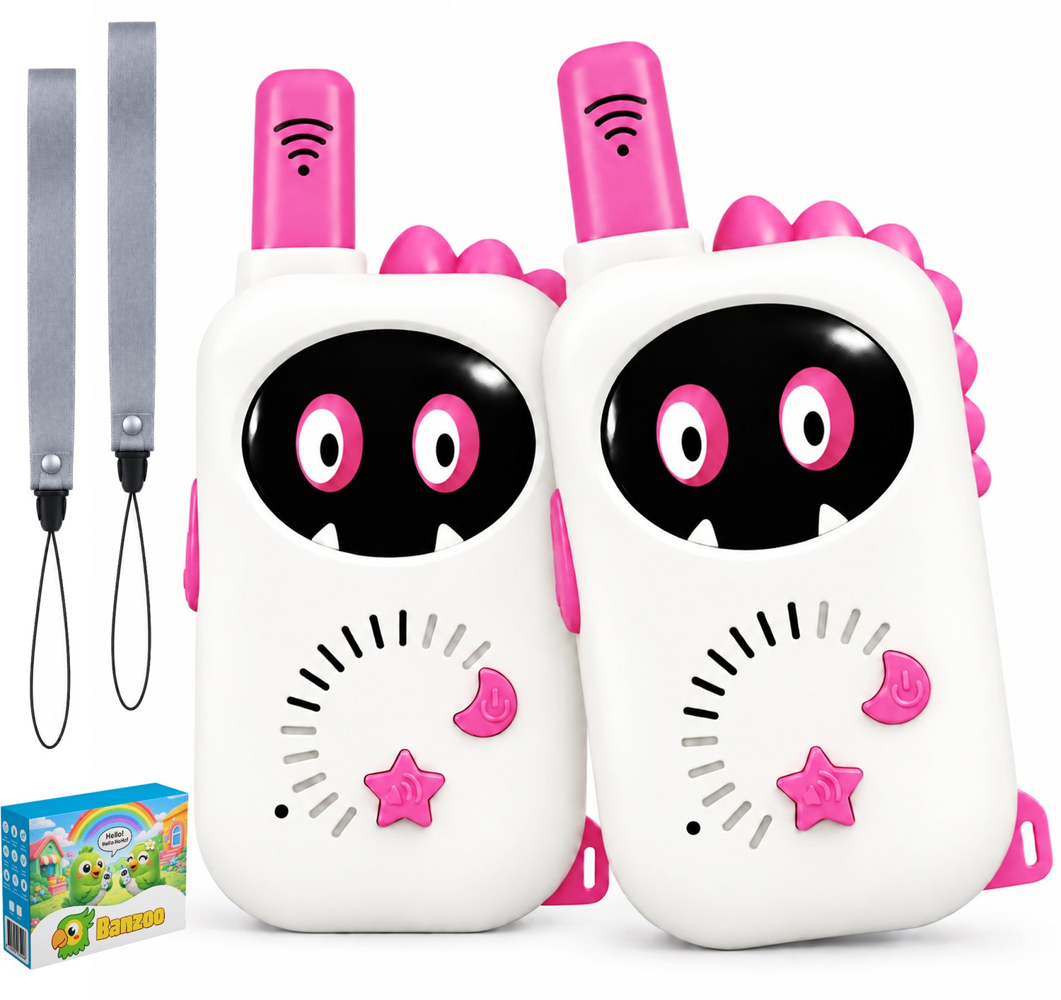 Banzoo Walkie Talkie voor Kinderen - En Volwassenen - Set van 2 - Buitenspeelgoed - Batterijen - Speelgoed - 300m Bereik - Voor Jongens - Voor Meisjes - Roze - 3 jaar - 4 jaar - 5 jaar - 6 jaar - 7 jaar - 8 jaar