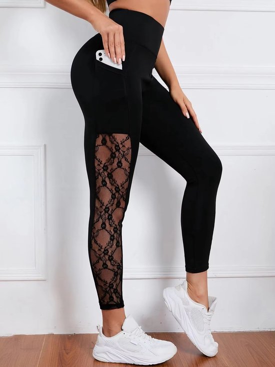Naadloze Sportlegging Dames met Hoge Taille – Comfortabele Fitness Legging voor Yoga, Training en Sport, Stretchbroek met Kantdetail en Zijzak - Maat S — afbeelding 2