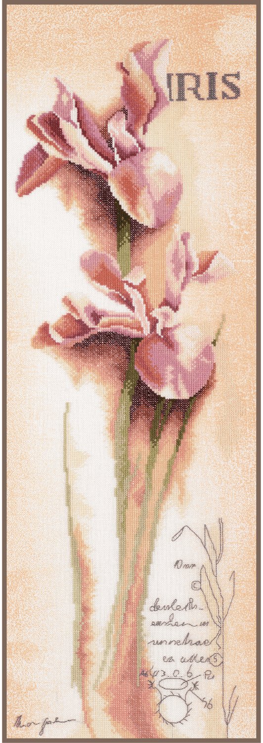Lanarte - Iris Botanisch - Telpakket met achtergrondbedrukking op linnen - Bloemen - Borduren voor volwassenen