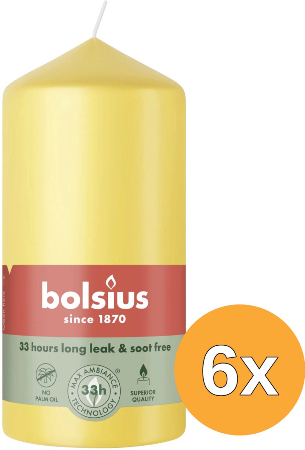Bolsius 6x Bolsius Stompkaars 120/58 Sunny Yellow (1 stuk)