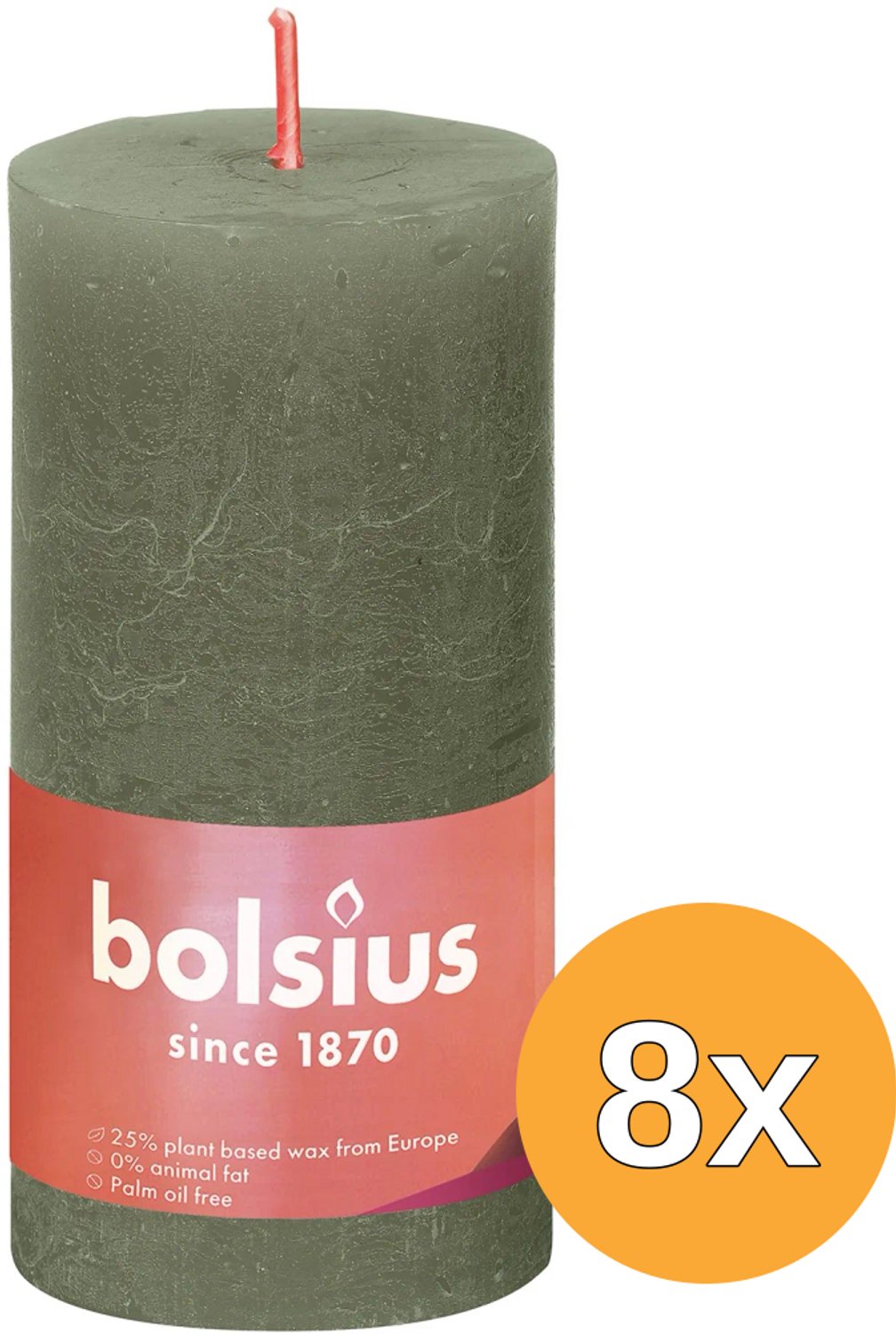 Bolsius Stompkaarsen Shine 8 st rustiek 100x50 mm fris olijfkleurig Frisolijfgroen