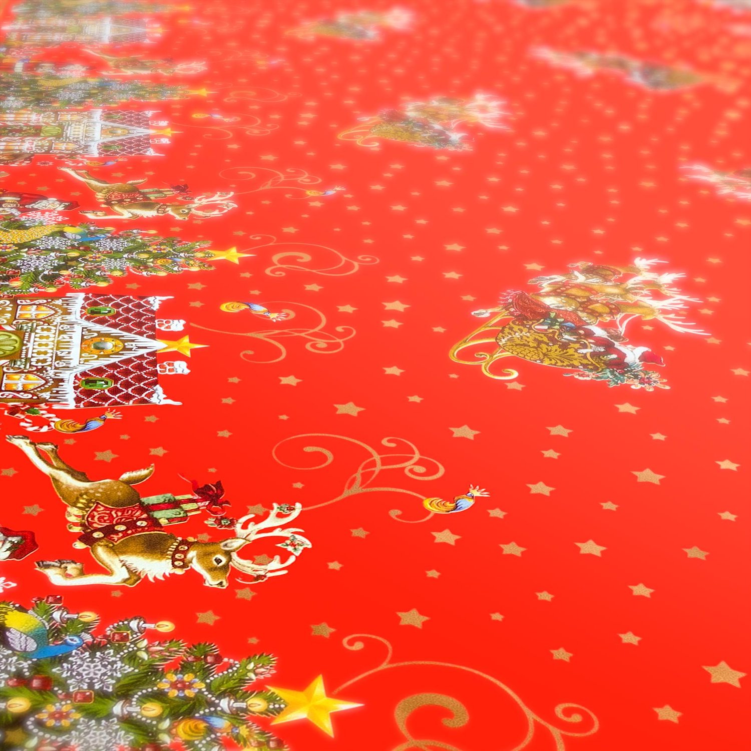 ANRO Tafelkleed Kerstman met Sterren Rood 100cm x 10m Rechte rand Afwasbaar Waterafstotend