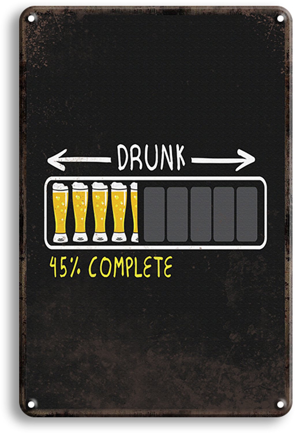 Drunk 45% Complete Metalen Wandbord 30x20cm – Drank Tekstbord – Vintage Retro Wanddecoratie – Bar Kroeg Mancave Decoratie