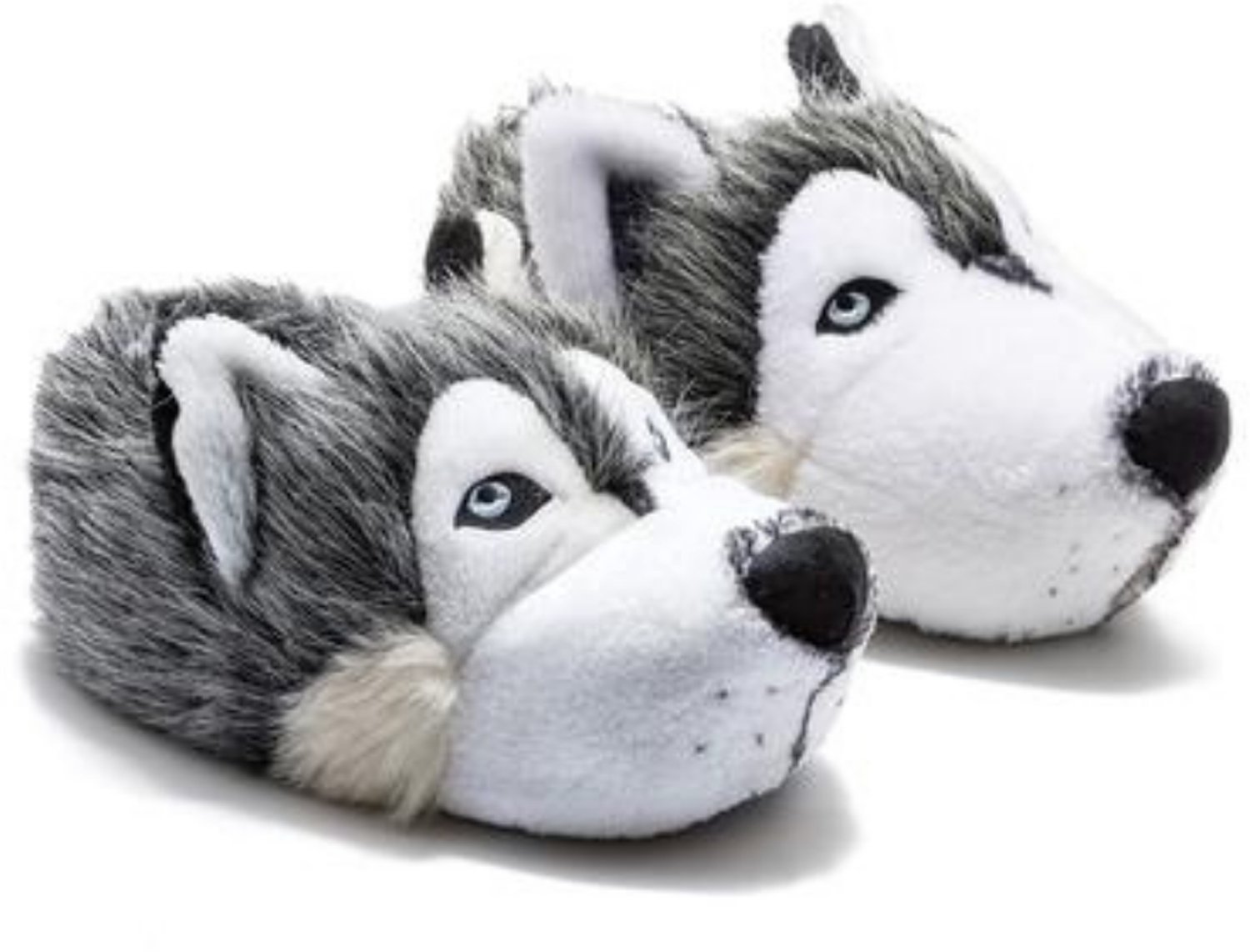 Berussa - Twigy Husky Dierenpantoffels – Warme, Zachte Pluche Sloffen - Hond / Wolf - Grijs/Wit - Maat 36/41