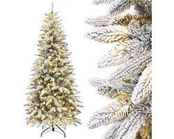 Thuys - Kunstkerstboom 180 cm met LED Verlichting – Slim Pencil Design – 220 Warmwitte LED's – 702 Takken – Besneeuwd PE & PVC – 7,28 kg – Kerstboom voor Kleine Ruimtes – Warm Wit